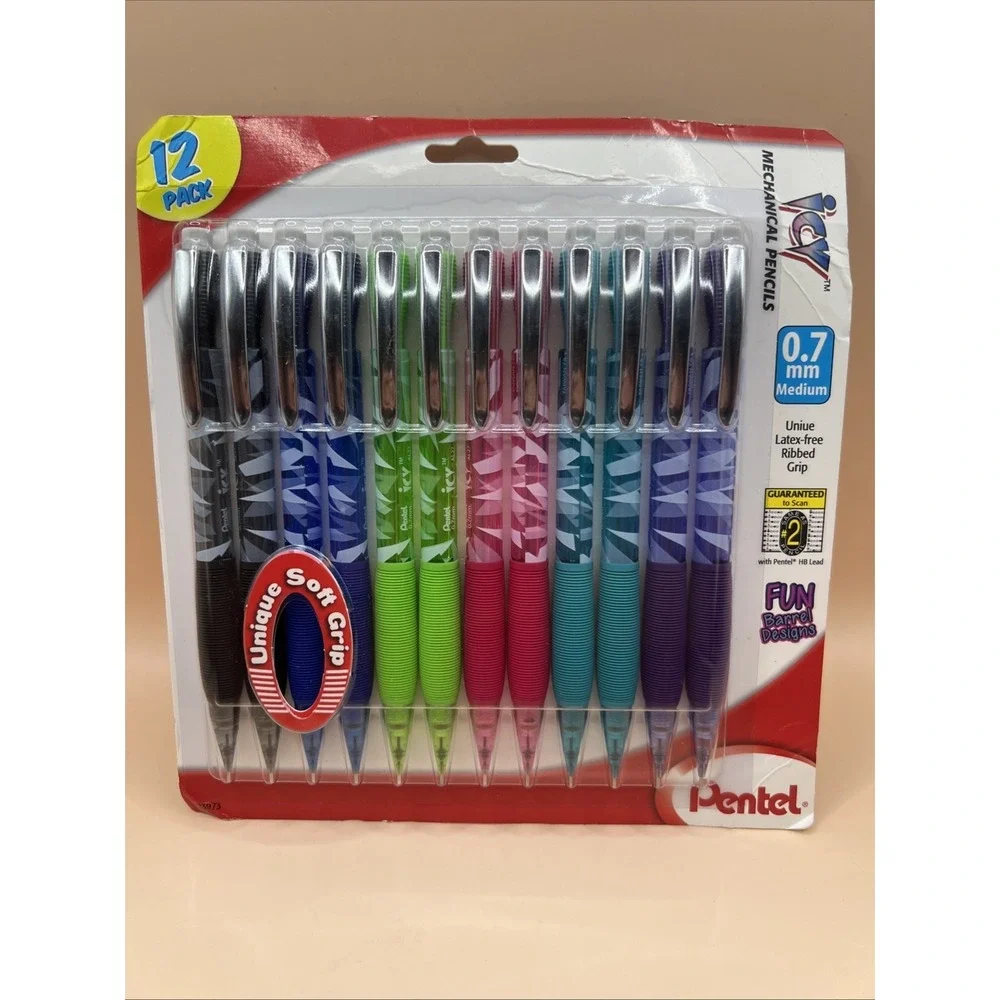 12 Pentel Razzle Dazzle Icy Automatic Pencil 0.7 mm Assorted Barrel Colors NEW